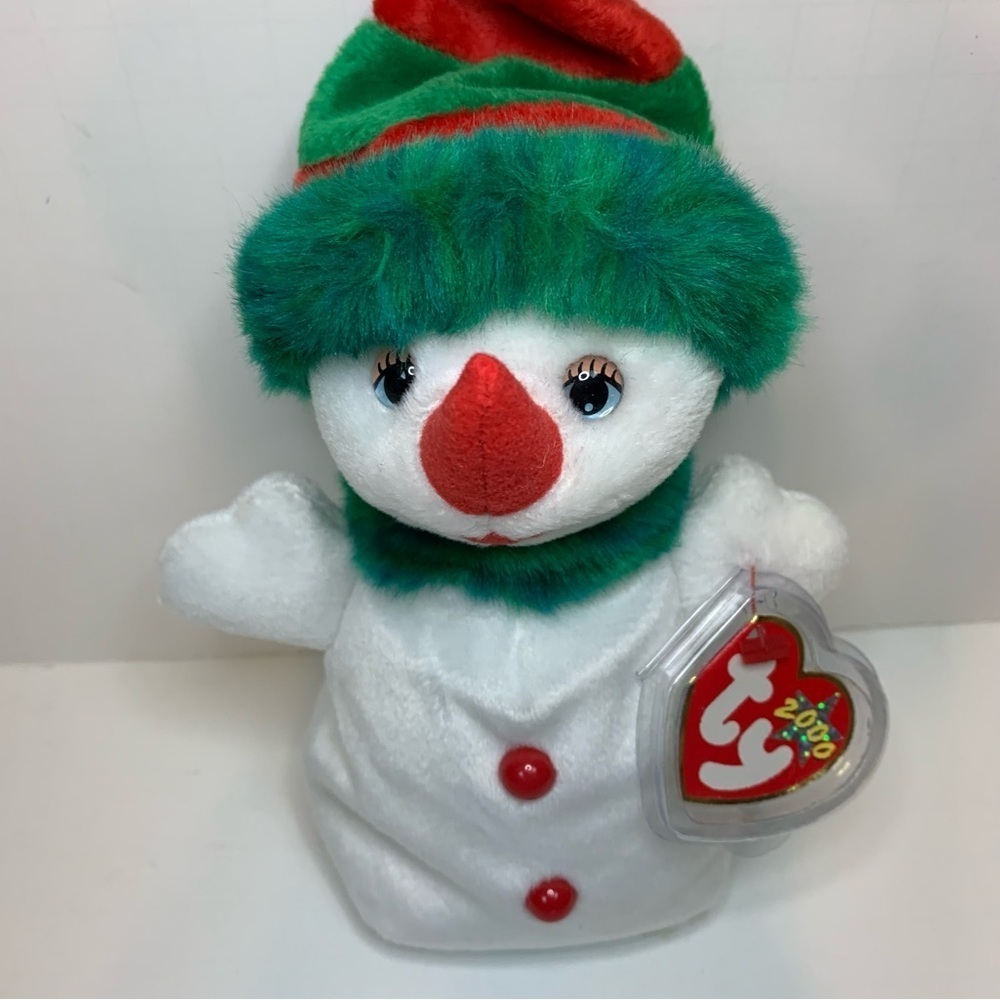 Beanie Baby- TY Snow Girl Plush Toy - White, Red, and Green